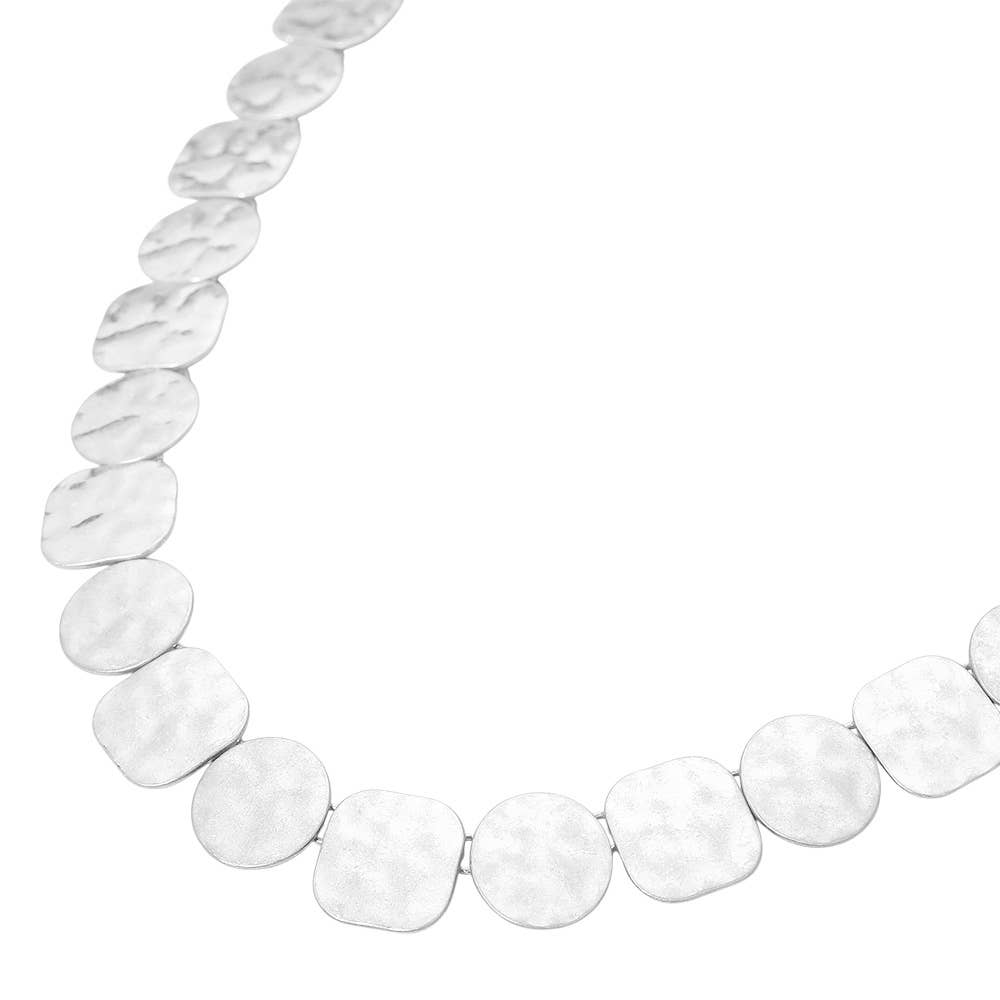 Hammered Metal Round Square Disc Link Necklace