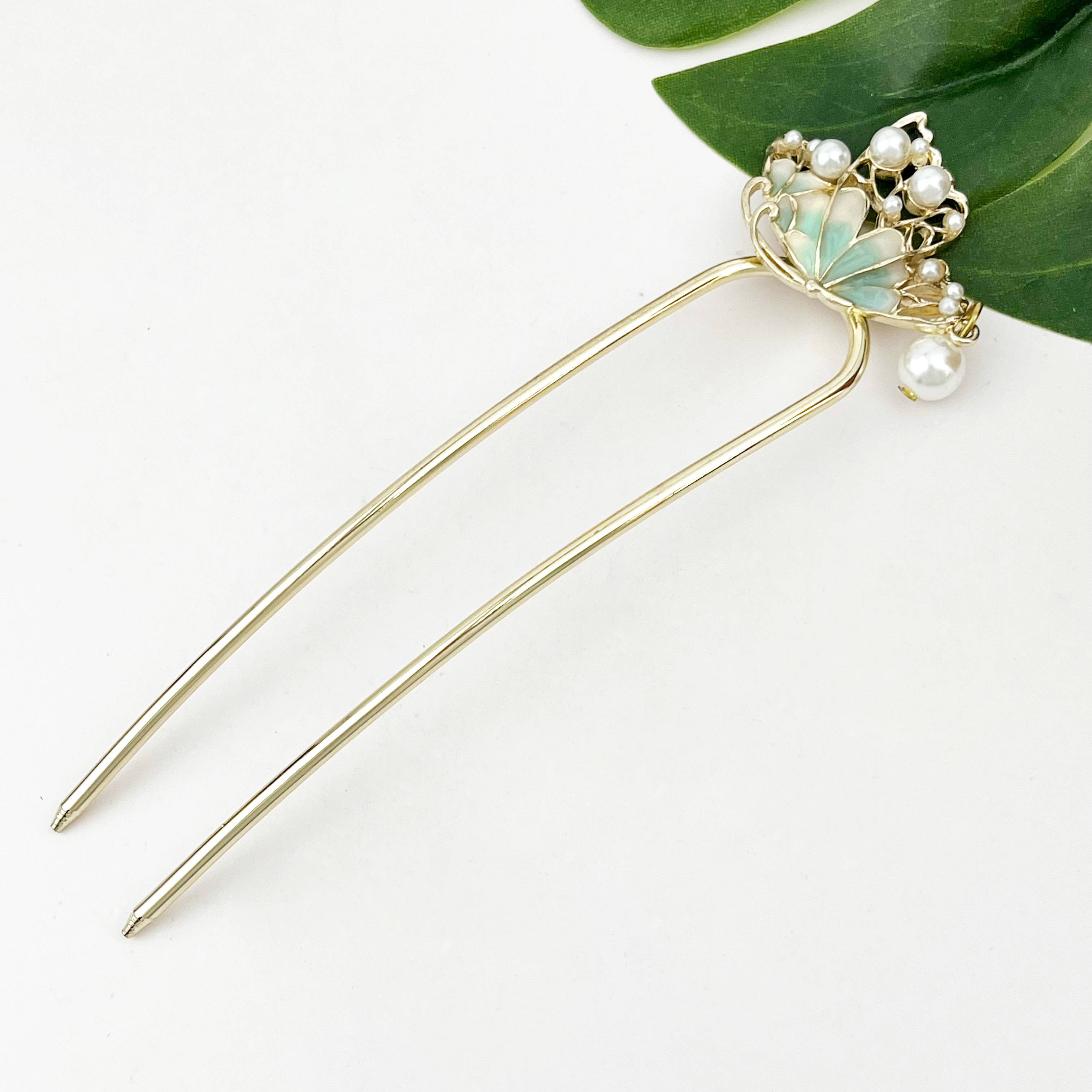 Pearl Butterfly Hair Accessory, Metal Hair Claw & Hair Stick