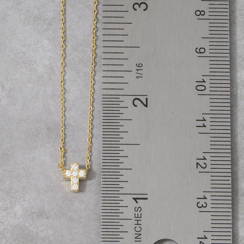 Cz Pave Cross Pendant Cable Chain Necklace