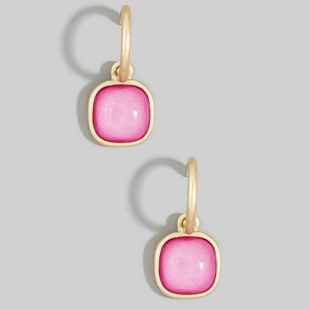 Cushion Resin Stone Drop Hoop Earrings