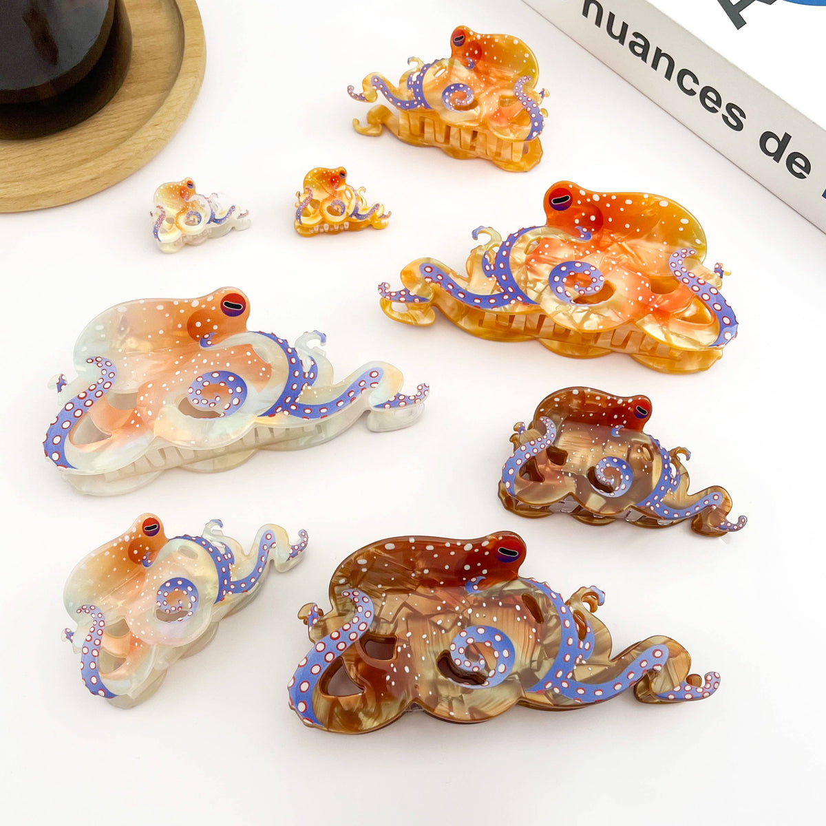Blue Ring Octopus Hair Claw Clip, Ocean-Inspired Hair Clip