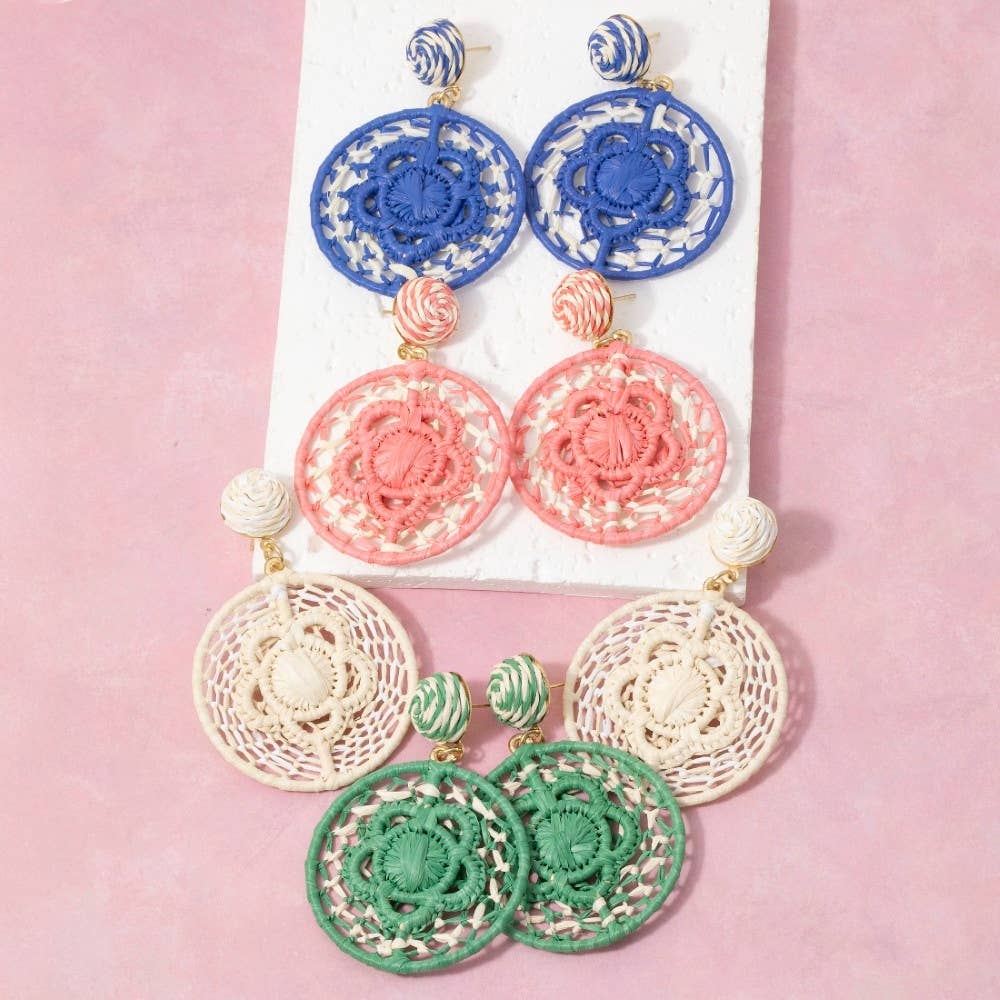 Woven Round Disc Drop Earrings