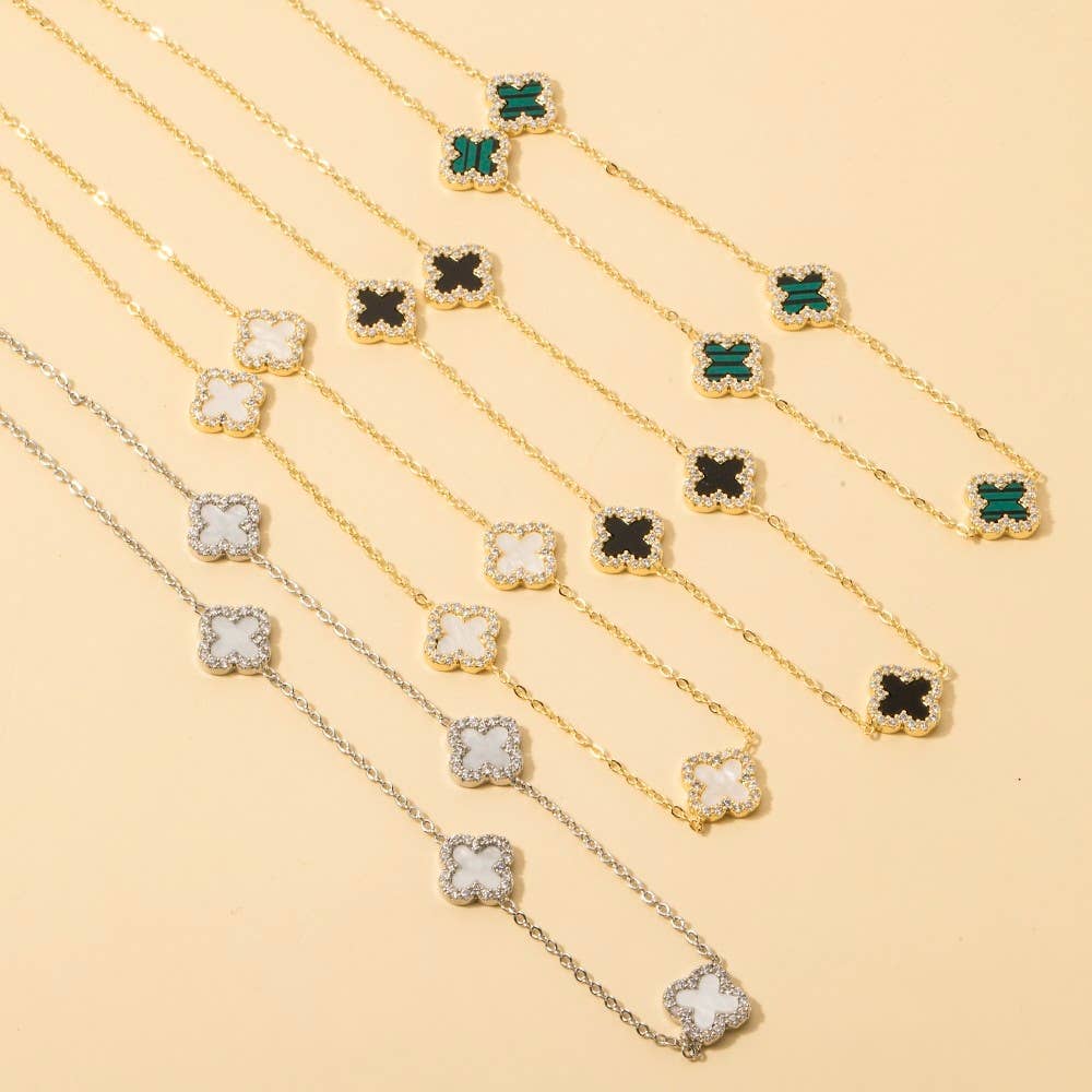 Cubic Zirconia Station Clover Chain Necklace