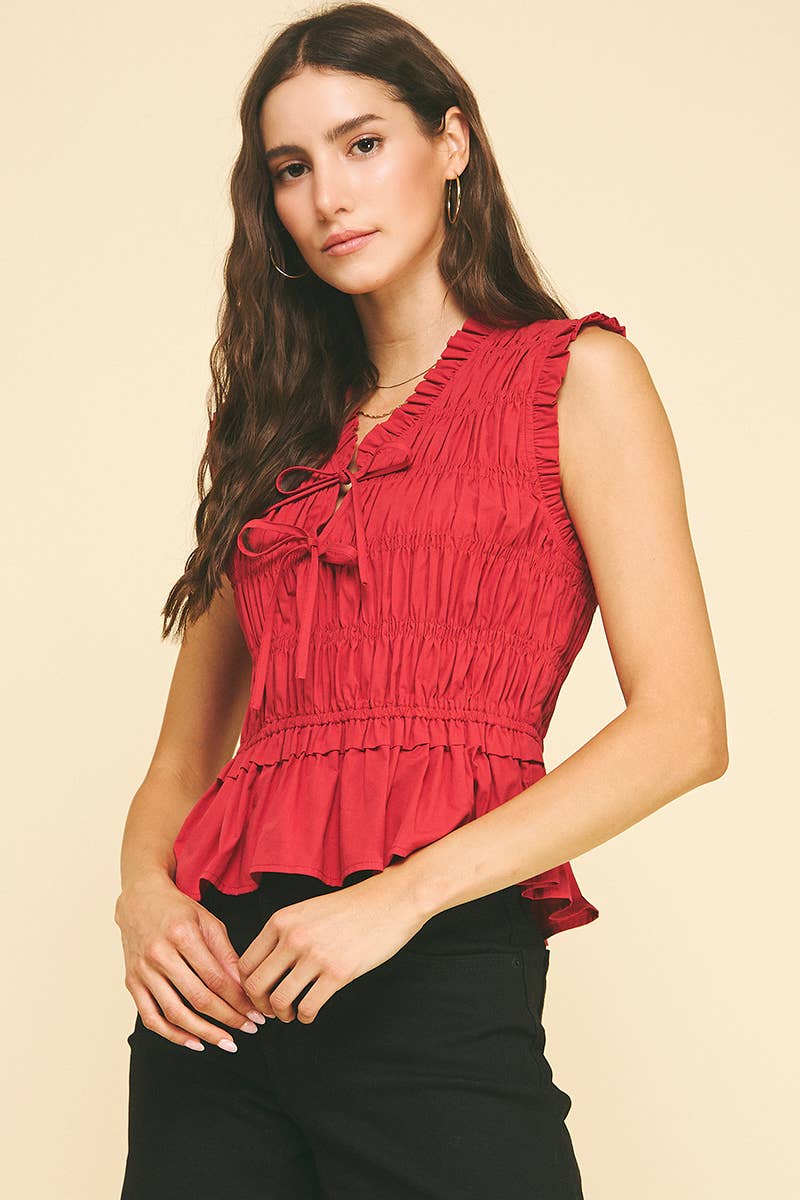 FRONT-TIE DETAILED SMOCKING TOP - 5555T