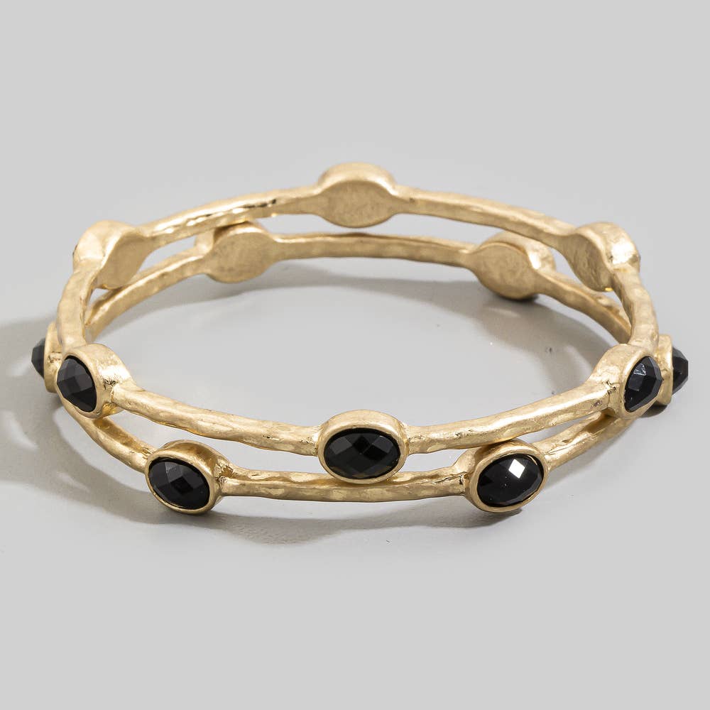 Oval Stone Station Hammered Bangle Set