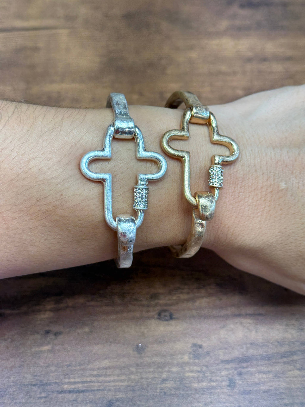 NEW! Gorgeous BLING Cross Cuff Bracelet- Silver or Gold