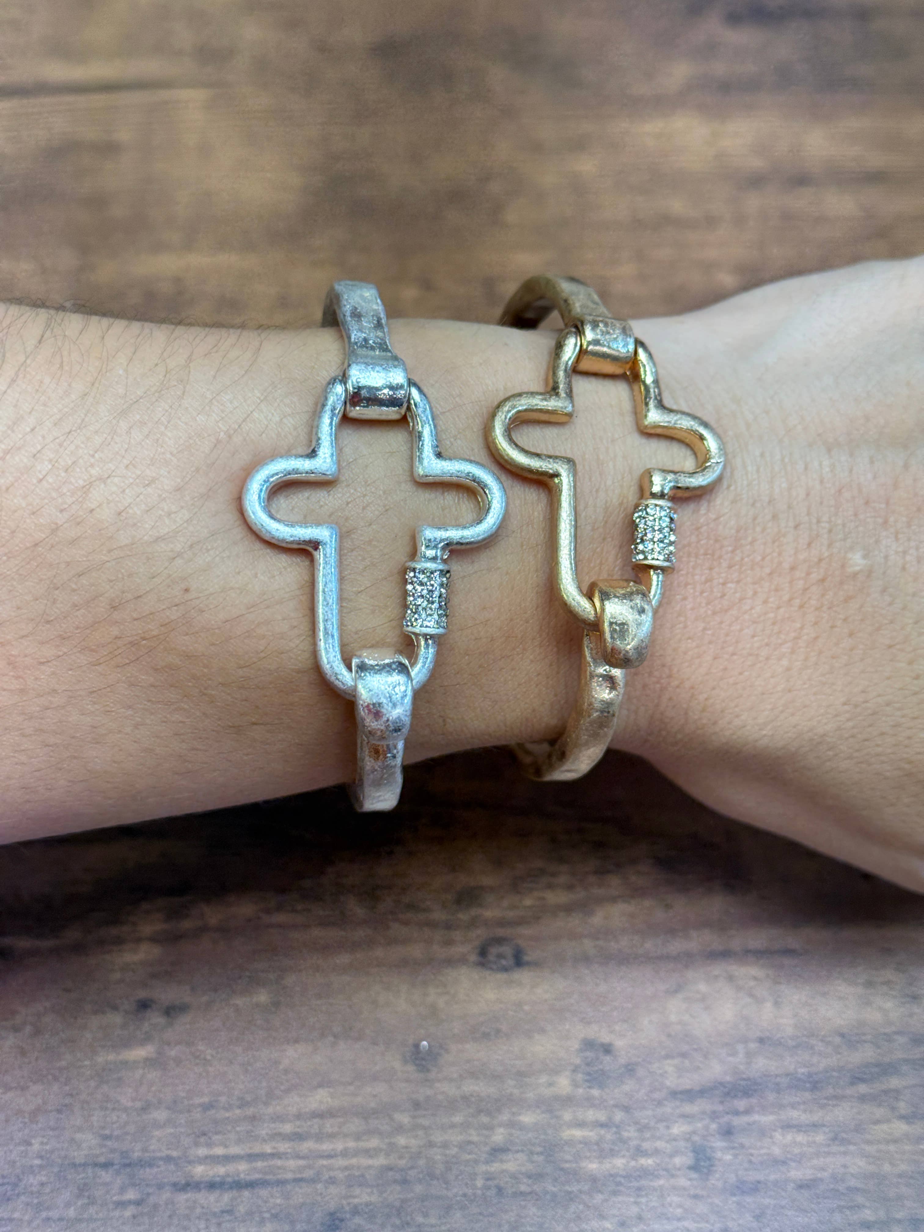NEW! Gorgeous BLING Cross Cuff Bracelet- Silver or Gold