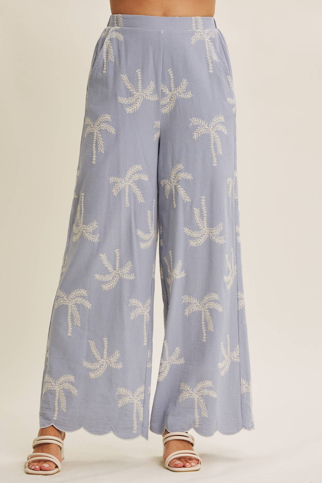 SUN-KISSED RESORT MOOD PALM TREE EMBROIDERED PANTS
