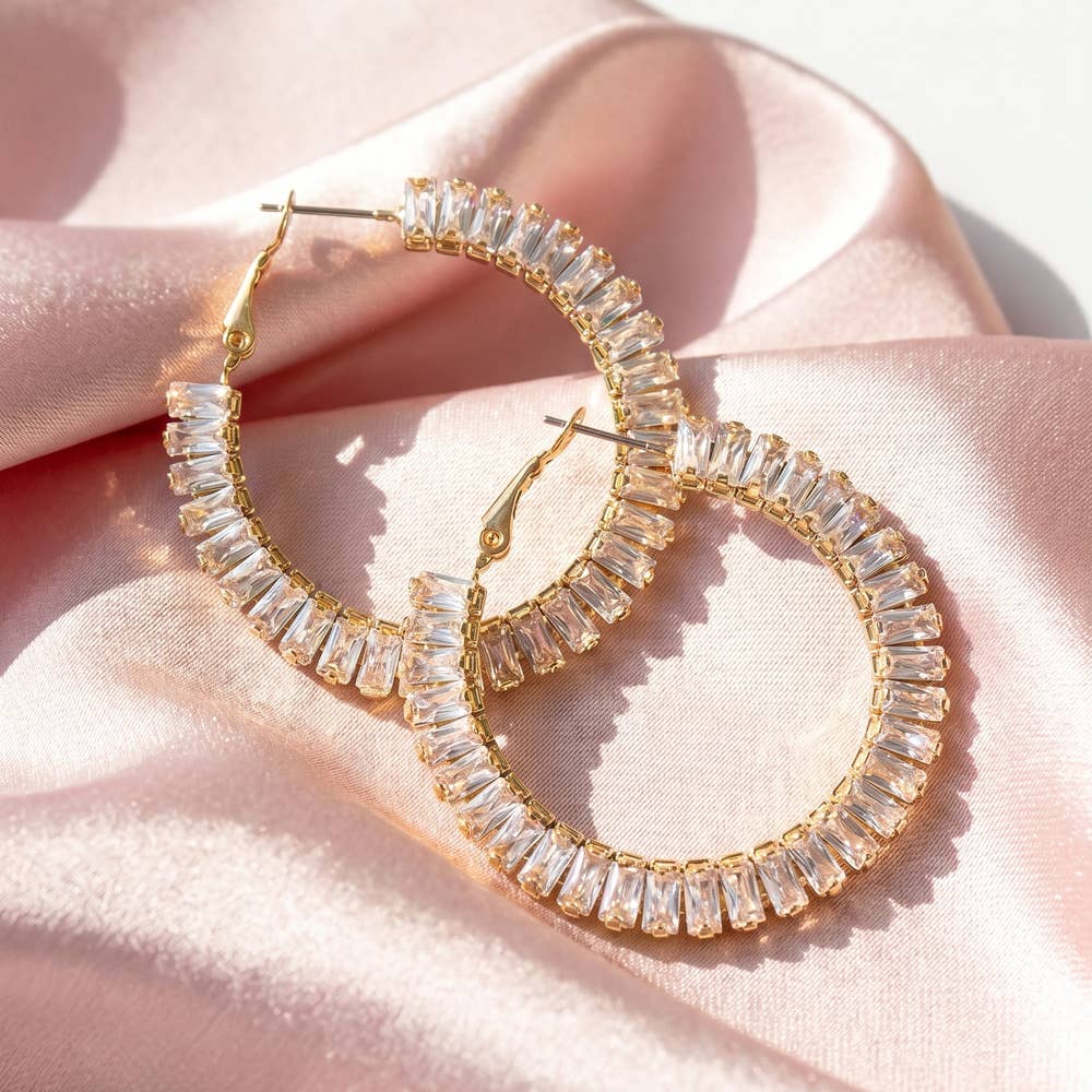 Baguette Cz Hoop Earrings