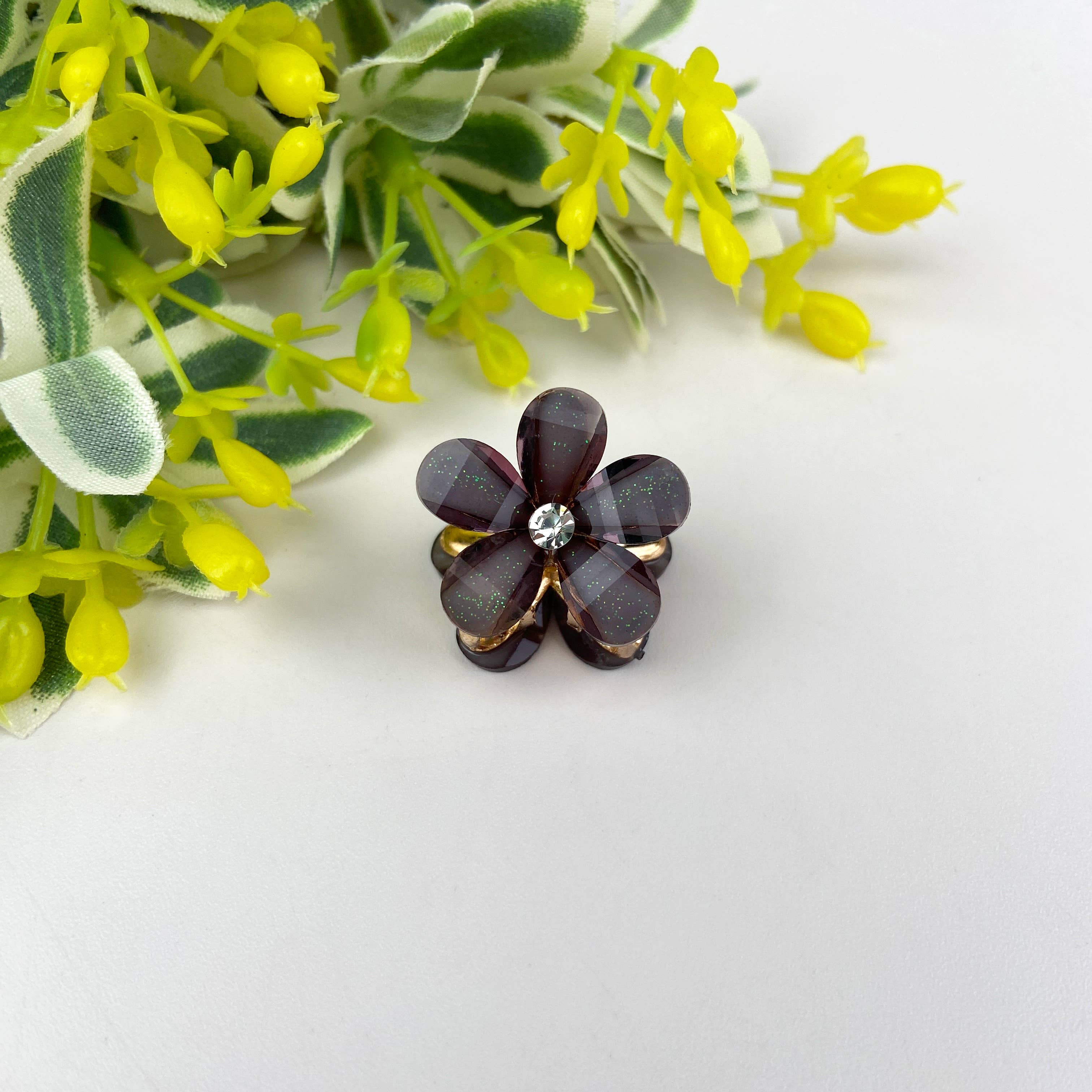 Metal flower small hair clips pearl rhinestone clip