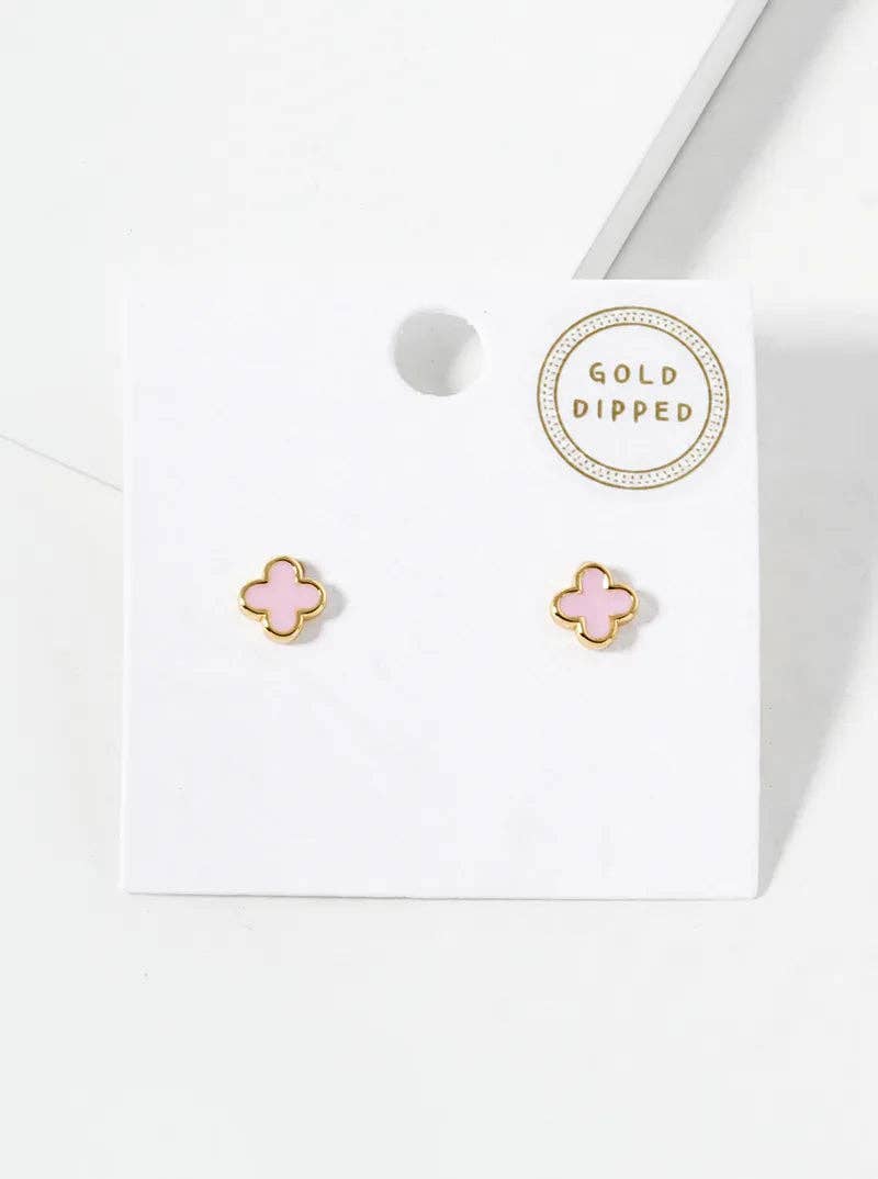 18K Gold Dipped Enamel Quatrefoil Sterling Silver Earrings