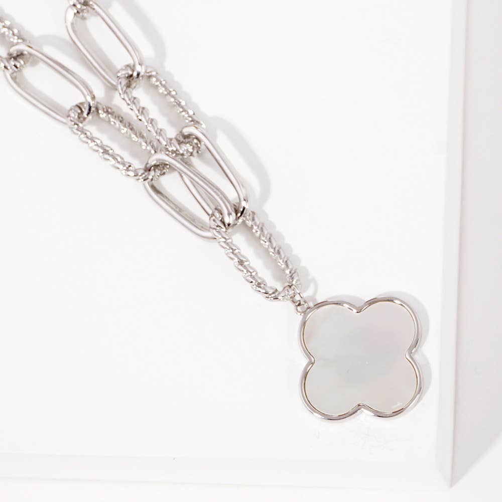 Gold Dipped Mother of Pearl Quatrefoil Pendant Necklace