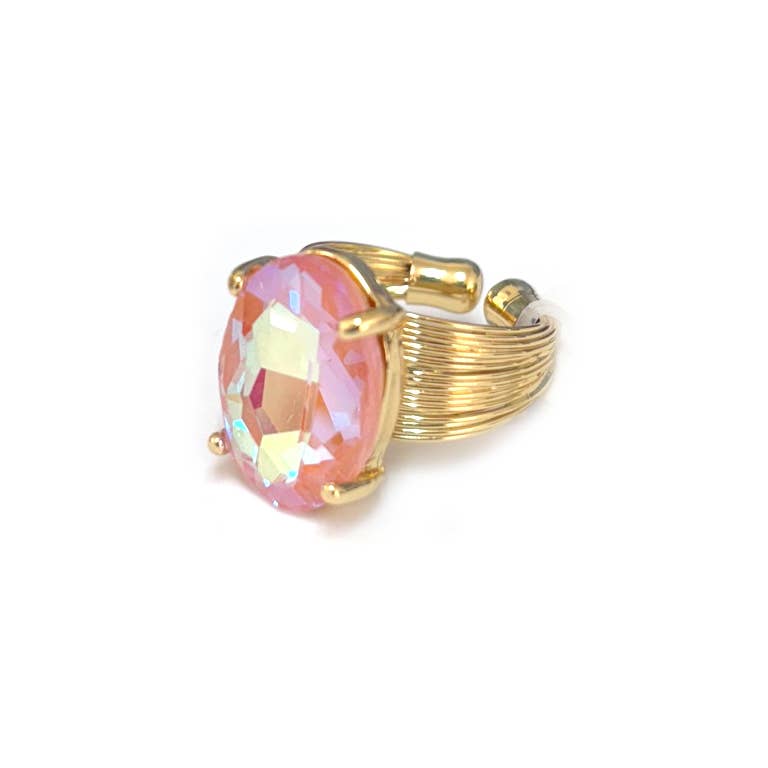 Oval Crystal Glass Single Stone Cocktail ADJ Wire Rings