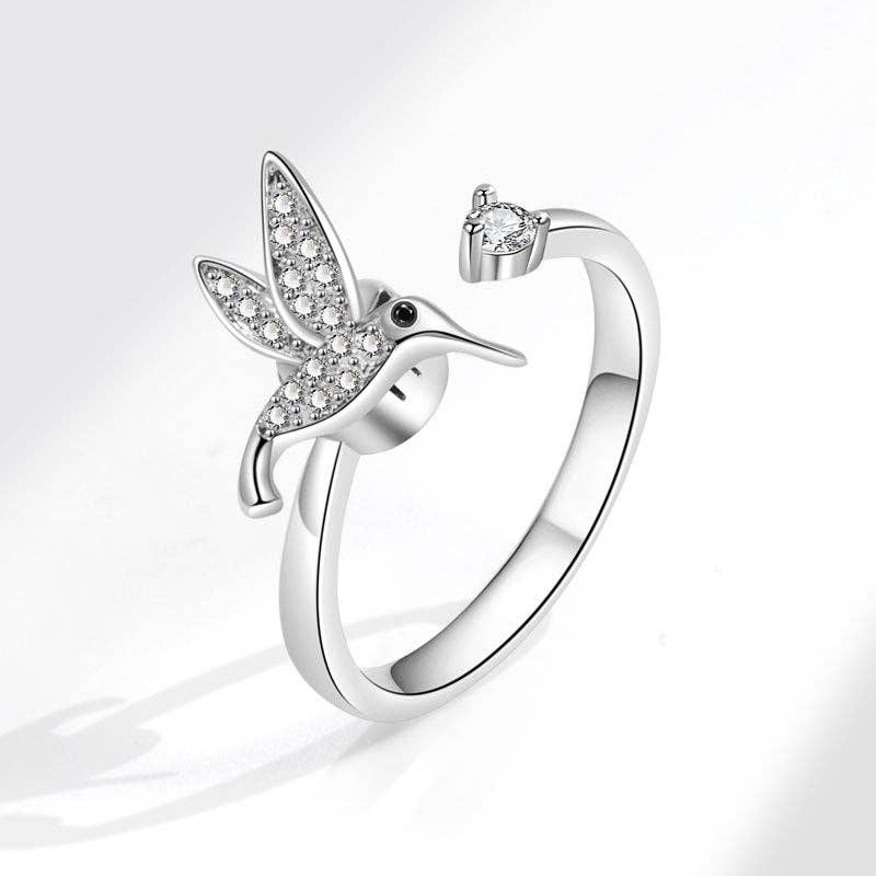 Hummingbird Anxiety Fidget Spinner Band Ring in Solid Copper