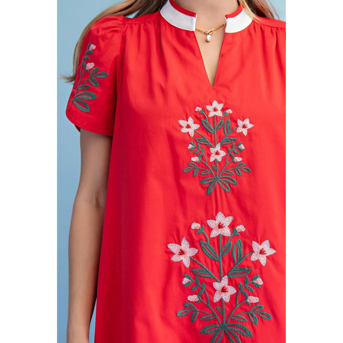 NEW Floral Embroidered V-Neck Dress
