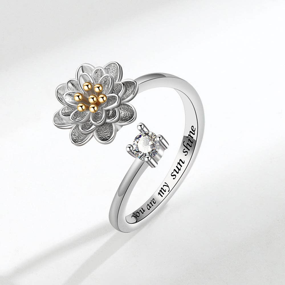 Flower Anxiety Fidget Spinner Band Ring in Solid Copper