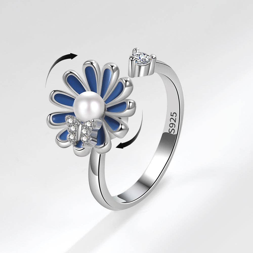 Daisy Flower Anxiety Fidget Spinner Ring in Solid Copper