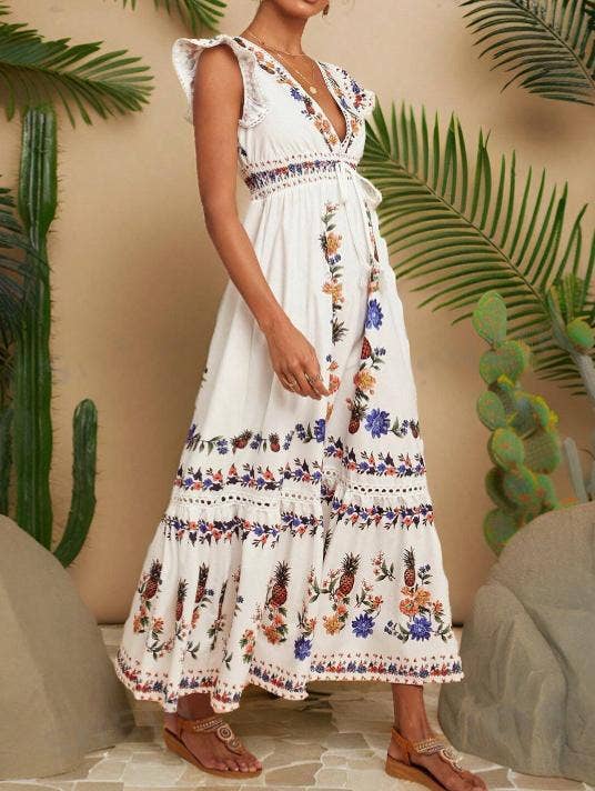 Boho Embroidered Tiered Maxi Dress