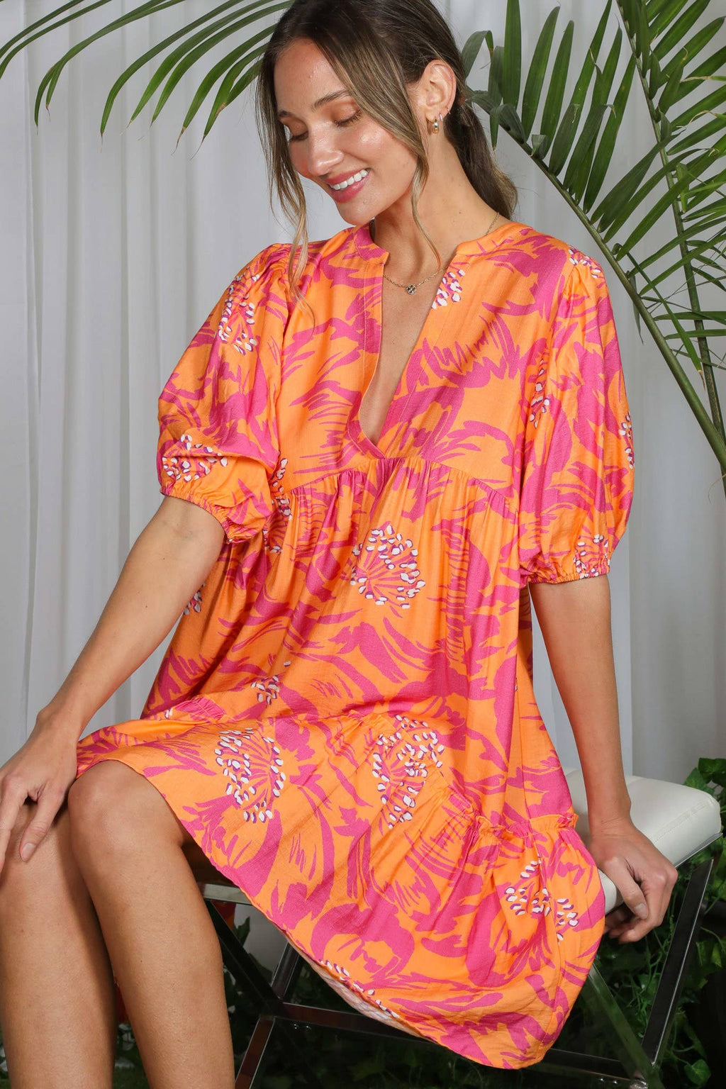 Floral Printed Tired Baby Doll Mini Dress VD82057F