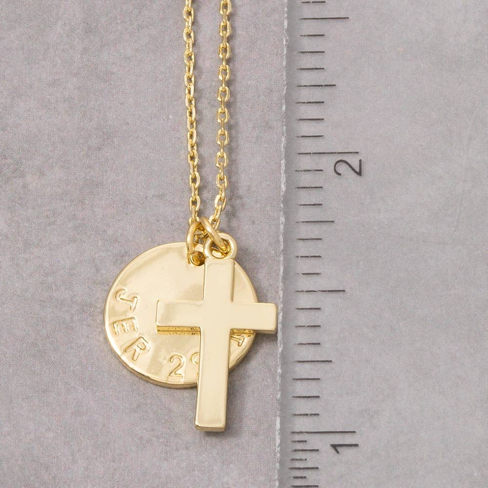Gold Dipped Cross And Coin Pendant Chain Necklace