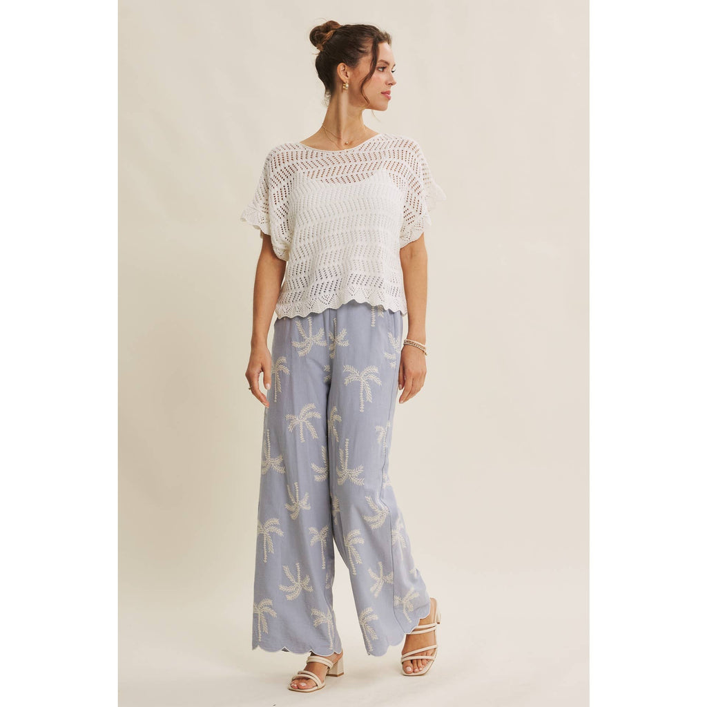 SUN-KISSED RESORT MOOD PALM TREE EMBROIDERED PANTS