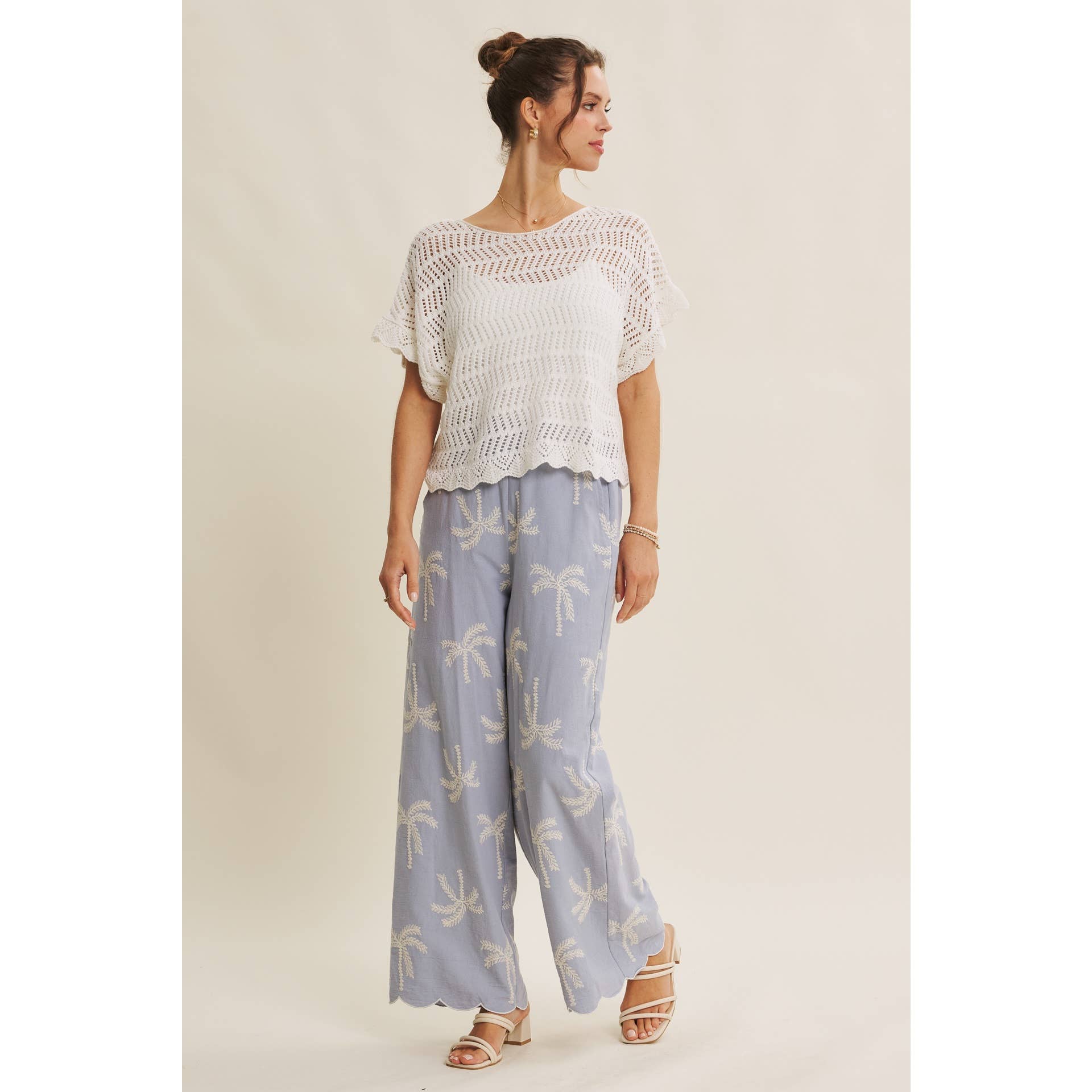 SUN-KISSED RESORT MOOD PALM TREE EMBROIDERED PANTS
