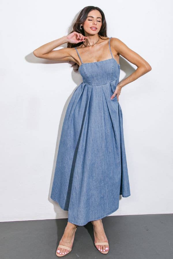 A washed denim midi dress - ID20973