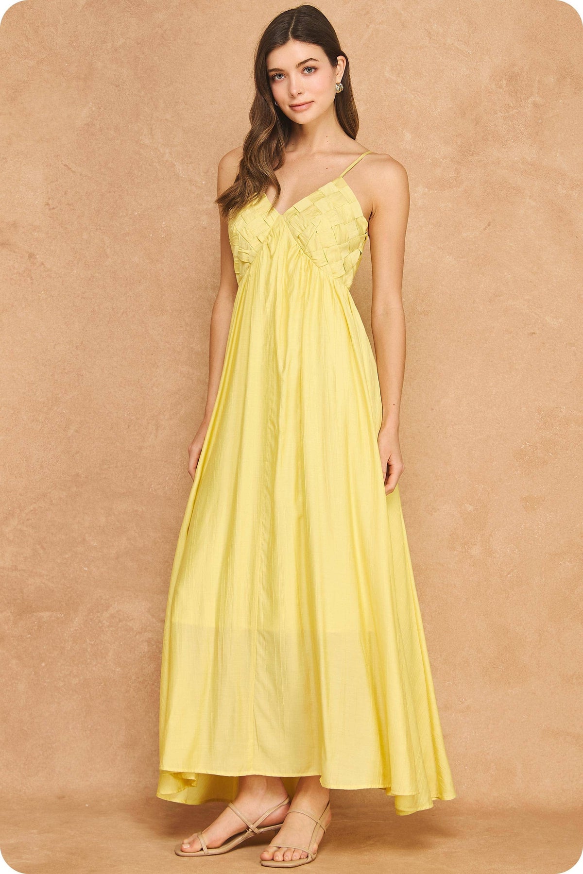Woven Lattice Bodice Sleeveless Maxi Dress