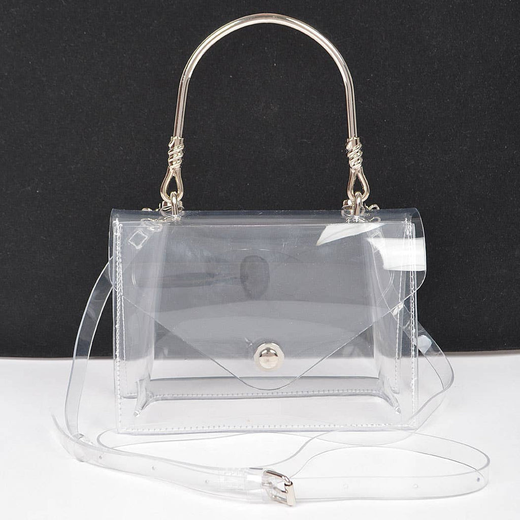 Transparent Metal Handle Flap Clutch