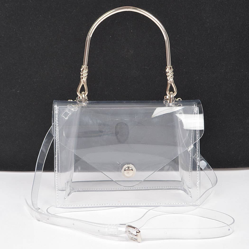 Transparent Metal Handle Flap Clutch