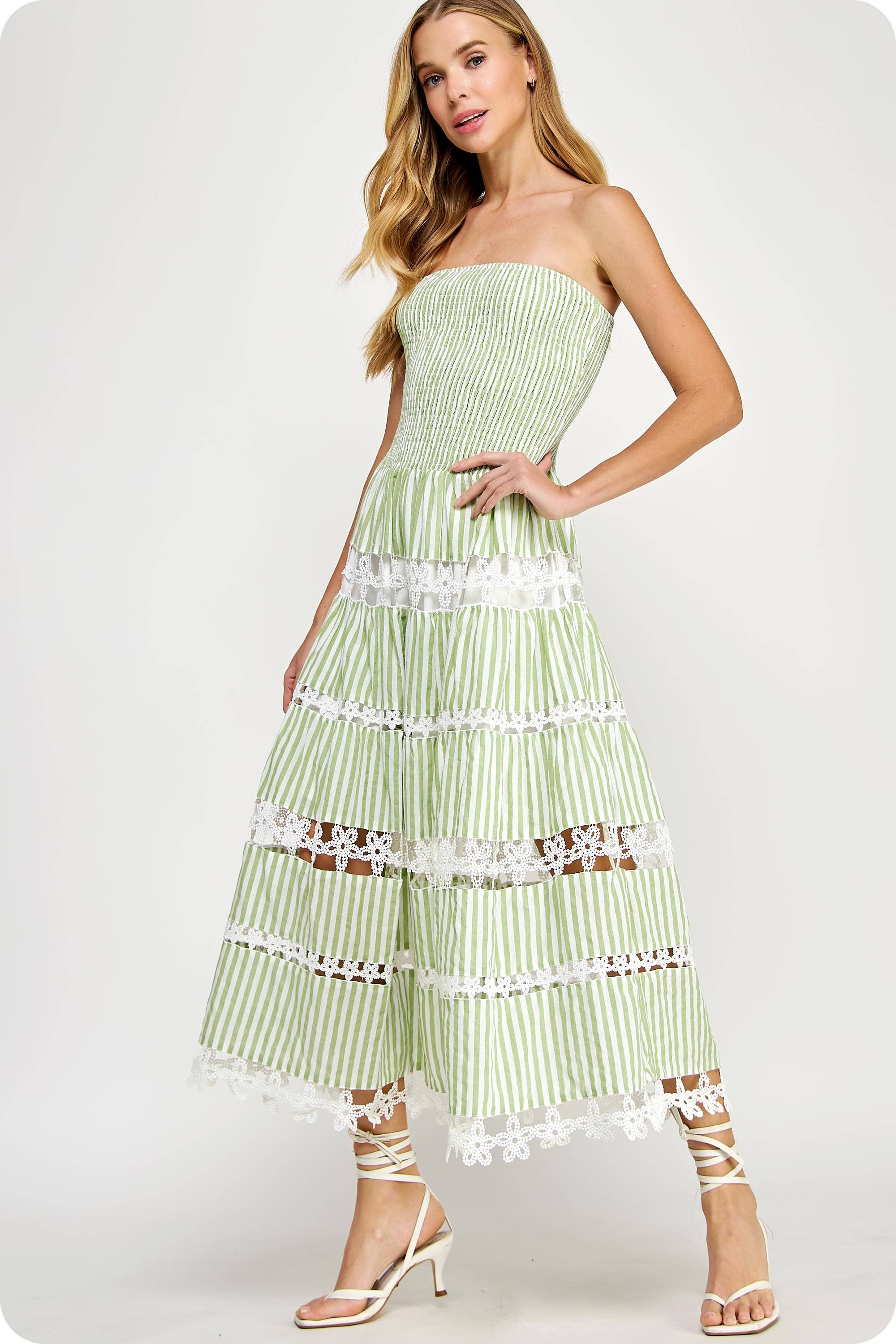 Striped Floral Lace Tube Dress