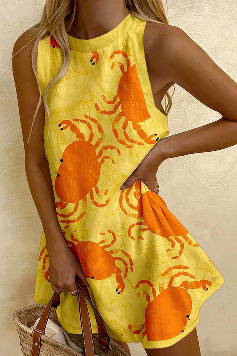 Lobster Print Sleeveless Casual Dress