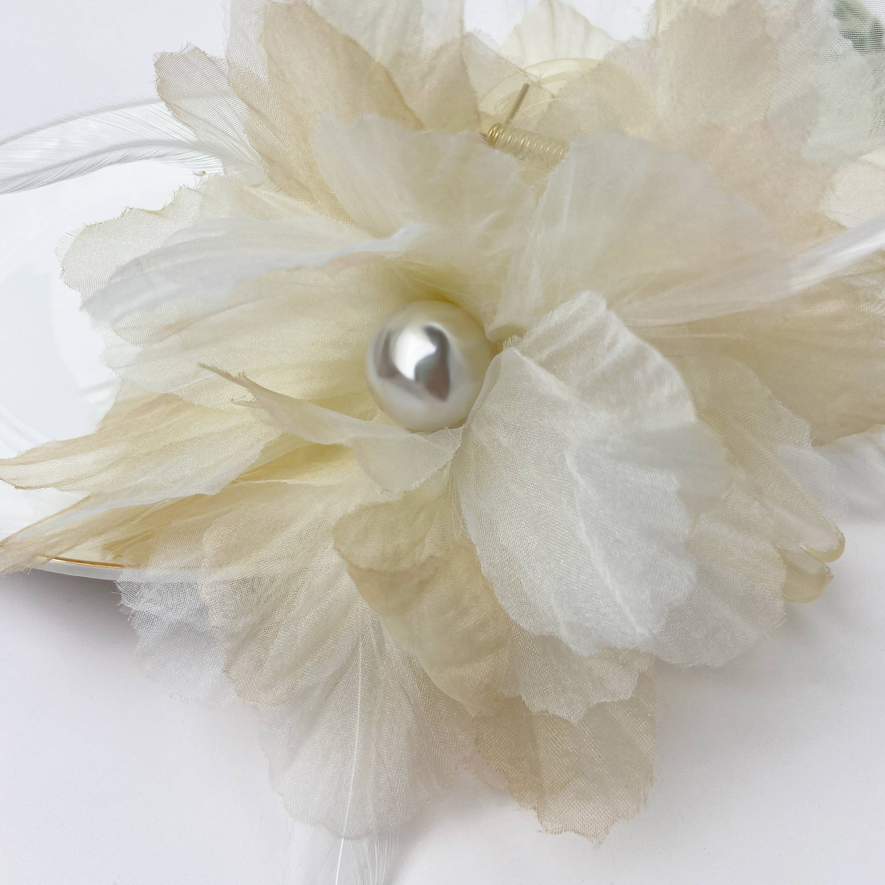 Pearl Feather Flower Hair Clip