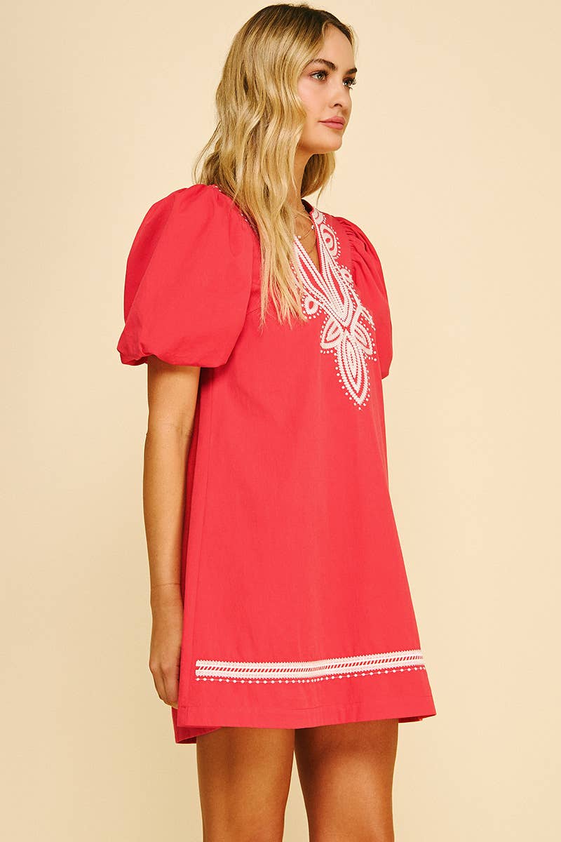 EMBROIDERED DETAIL MINI DRESS - 6038D