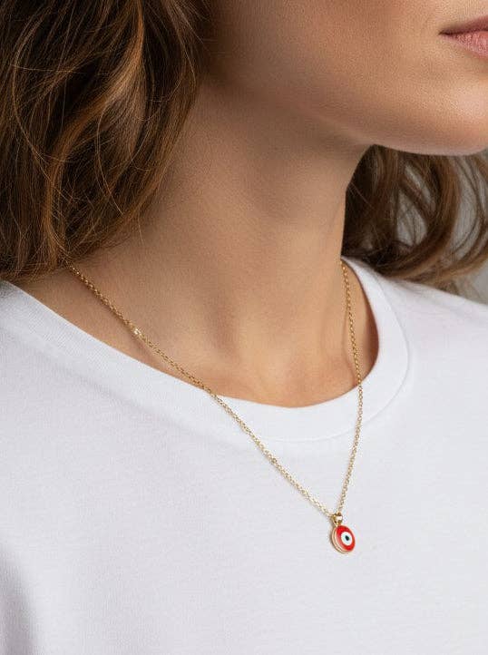 ROUND EVIL EYE ENAMEL PENDANT NECKLACE