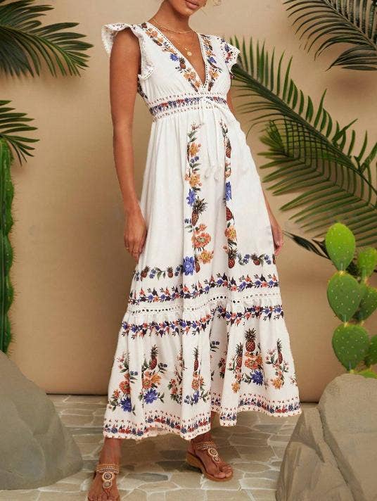 Boho Embroidered Tiered Maxi Dress
