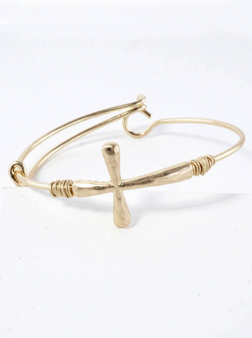 Hammered Cross Sideways Wired Cuff Hinge Bracelet