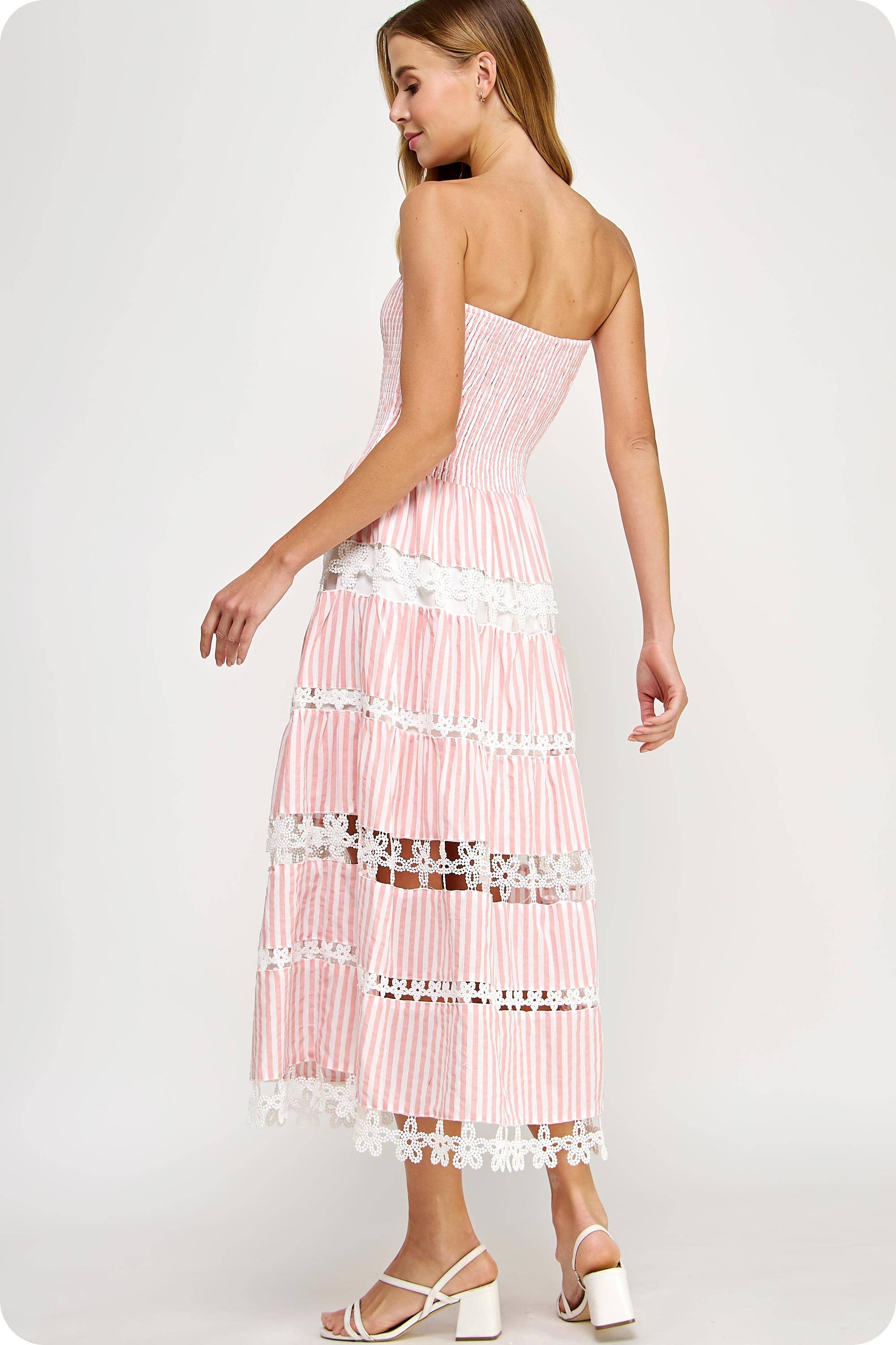 Striped Floral Lace Tube Dress
