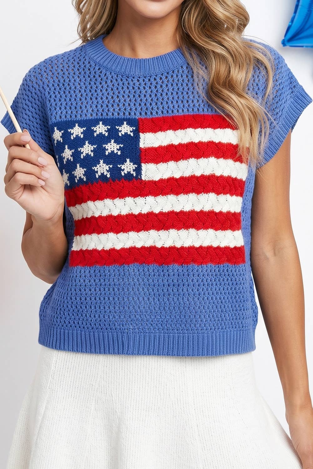 LDC 4th of July Flag Graphic Short Sleeve Sweater Top