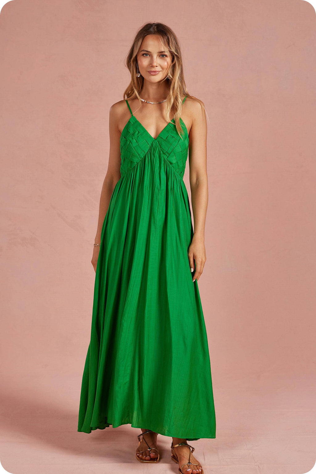 Woven Lattice Bodice Sleeveless Maxi Dress