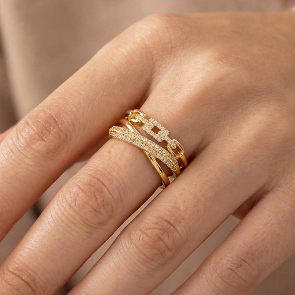 Three Row Twist Cz Ring
