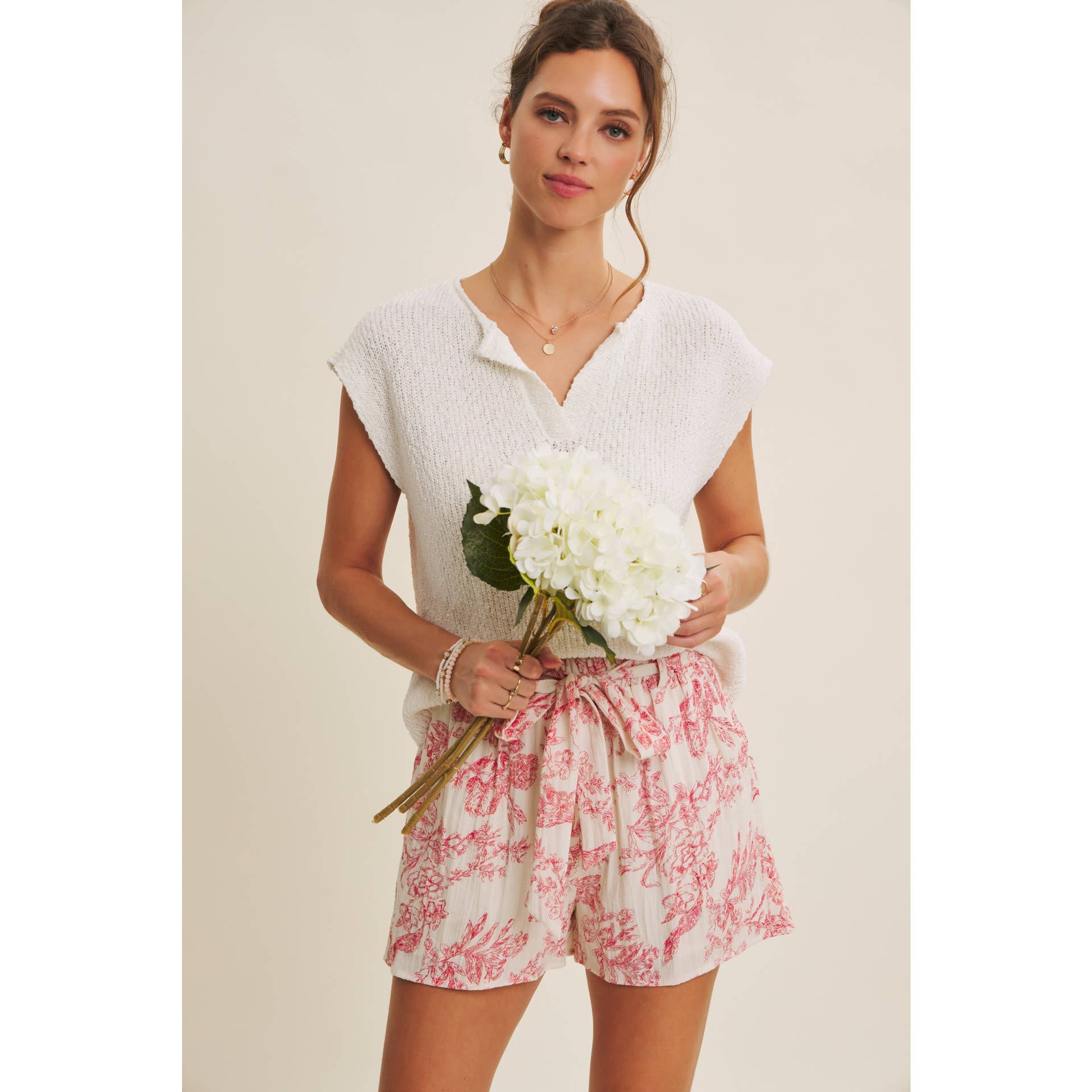 PARISIAN CHARM AIRY TOILE PRINT SHORTS WITH WAIST TIE