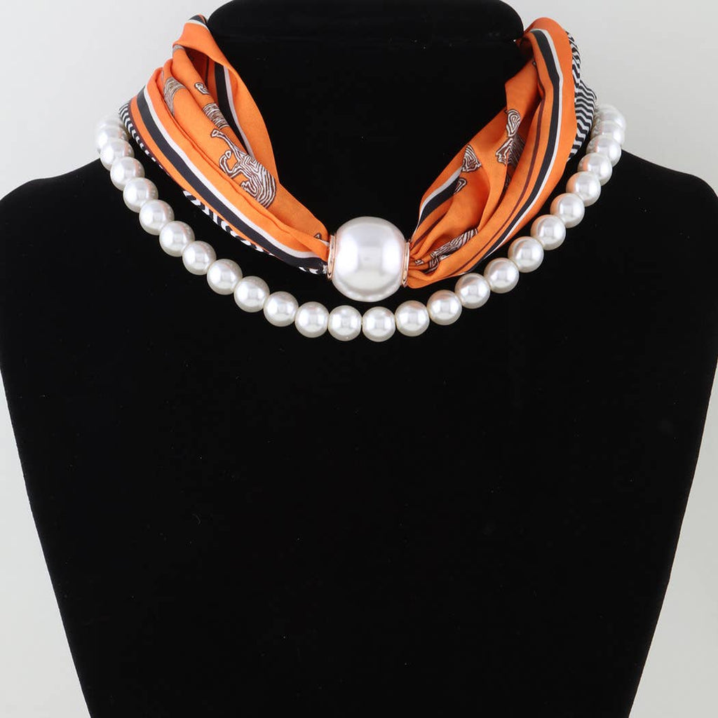 Double Fabric Stone Beaded Choker Necklace