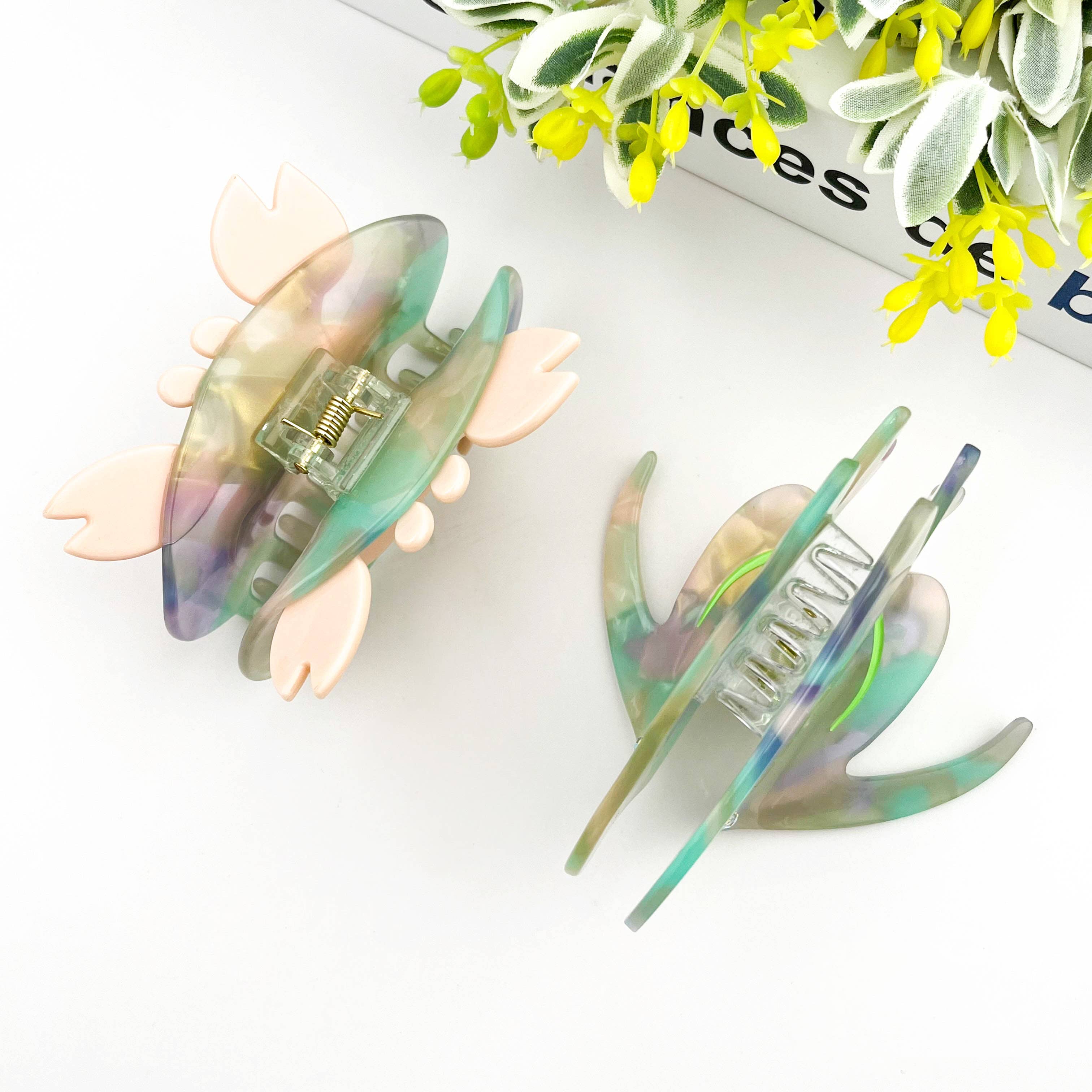 Ocean-Inspired Acetate Claw Clip, Crab & Fish Hair Clip