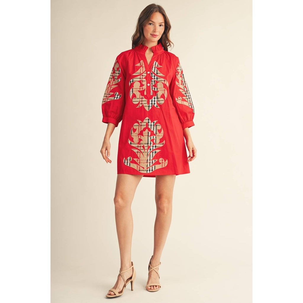 NEW Check Pattern Baroque Applique Dress