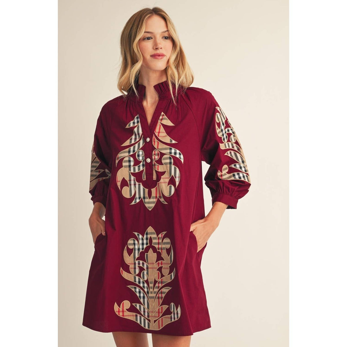 NEW Check Pattern Baroque Applique Dress