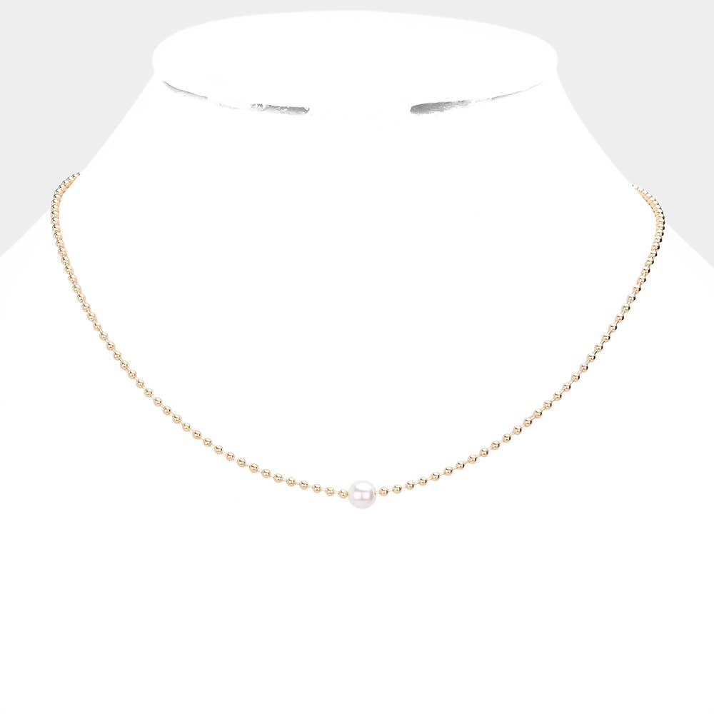 Pearl Accented Metal Ball Necklace