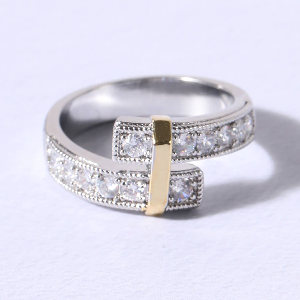 Two-Toned Cross Over Cubic Zirconia Rings