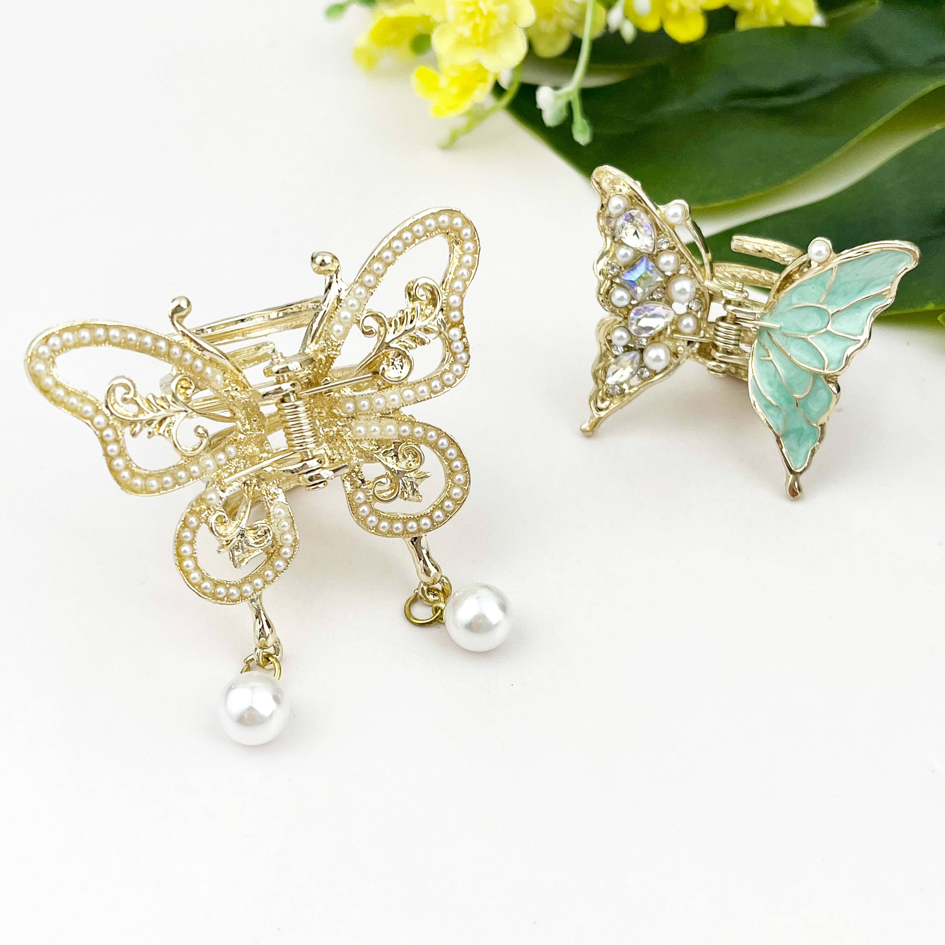 Pearl Butterfly Hair Accessory, Metal Hair Claw & Hair Stick
