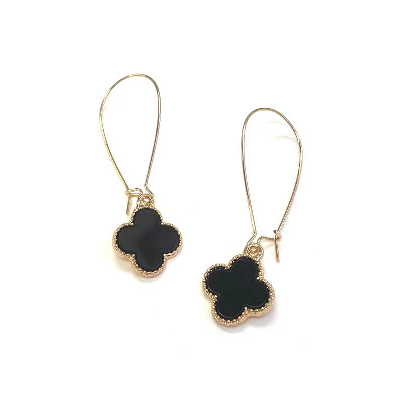 Clover Mother of Pearl Charm Kidney Wire Dangle Earrings